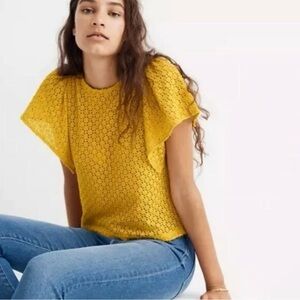 Madewell Yellow Eyelet Flutter Sleeve Blouse size M. Cottagecore Boho